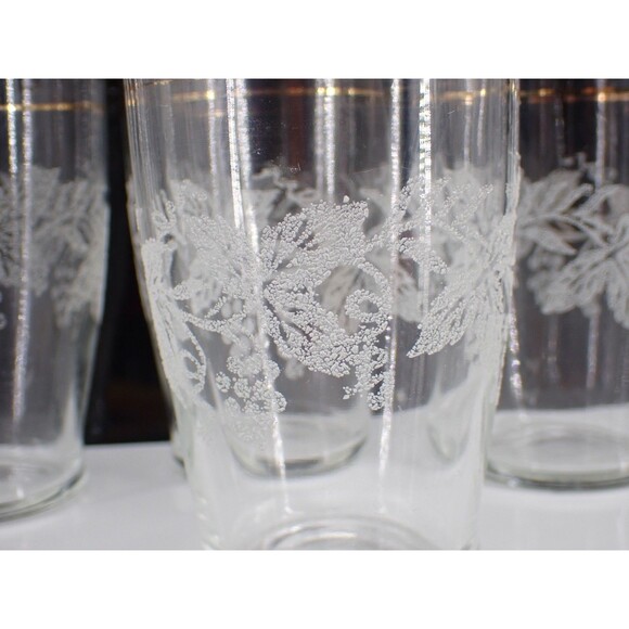 Bartlett Collins VTG Frosted Grape Vine 14K Gold Trim 5 OZ Grappa Glass set of 4 - Picture 7 of 11
